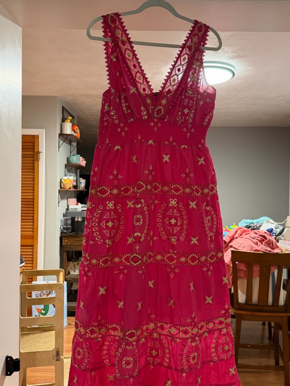 Boston Proper Hot Pink Embroidered Sleeveless Maxi Dress